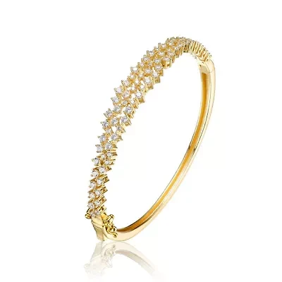 Lab Created Sterling Silver with Clear Round Cubic Zirconia Cluster Style Bangle Bracelet