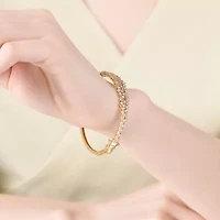 Lab Created Sterling Silver with Clear Round Cubic Zirconia Cluster Style Bangle Bracelet