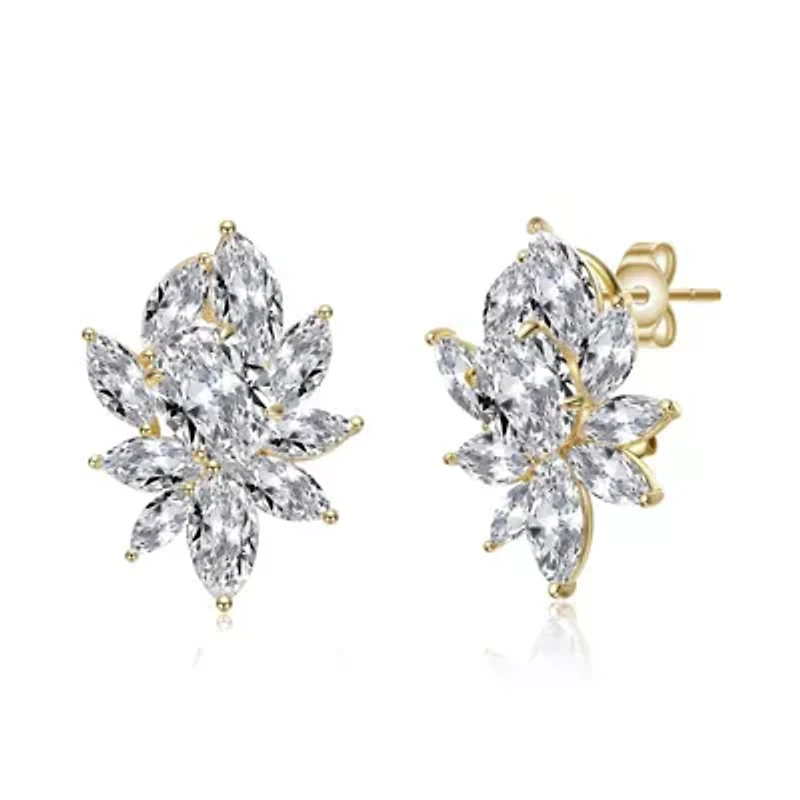 Lab Created Sterling Silver with Clear Cubic Zirconia Corsage Flower Cluster Stud Earrings