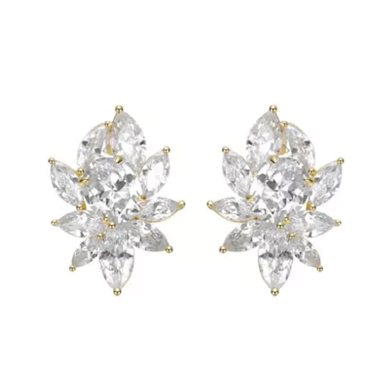 Lab Created Sterling Silver with Clear Cubic Zirconia Corsage Flower Cluster Stud Earrings