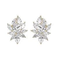Lab Created Sterling Silver with Clear Cubic Zirconia Corsage Flower Cluster Stud Earrings