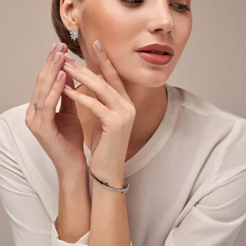 Lab Created Sterling Silver with Clear Cubic Zirconia Corsage Flower Cluster Stud Earrings