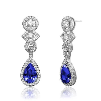 Lab Created Sterling Silver White Gold Plated With Colored Cubic Zirconia Dangle Earrings