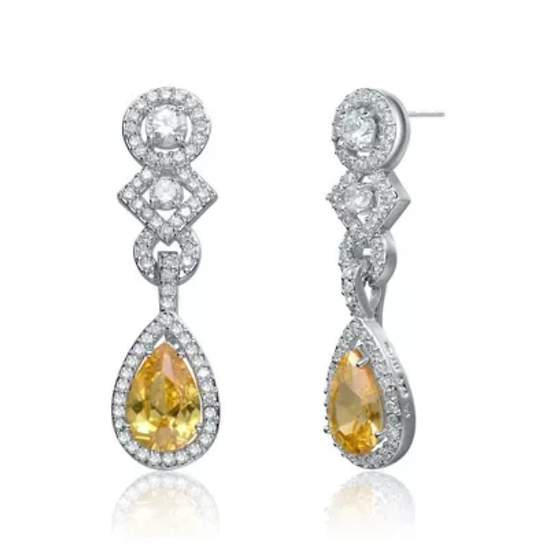 Lab Created Sterling Silver White Gold Plated With Colored Cubic Zirconia Dangle Earrings