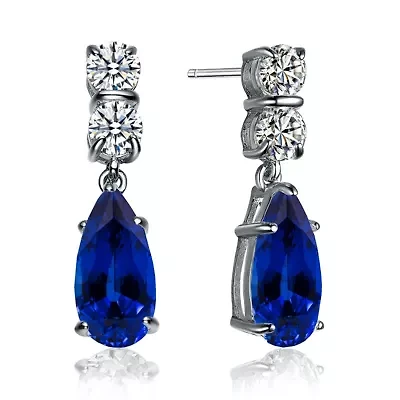 Lab Created Sterling Silver White Gold Plated with Colored Cubic Zirconia Long Narrow Teardrop Earrings