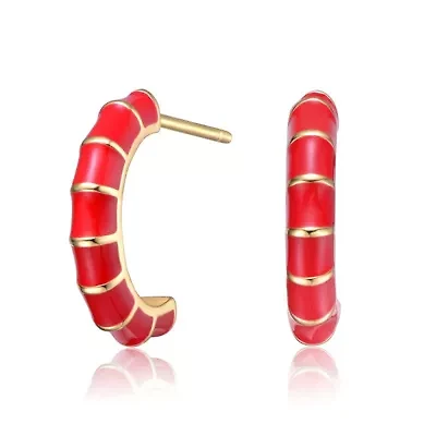 Lab Created 14K Gold Plated with Colored Enamel Seashell Half C-Hoop Earrings for Kids