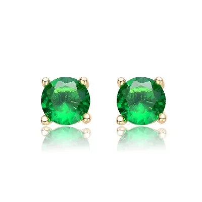 Lab Created 14K Gold Plated with Colored Cubic Zirconia Round Stud Earrings for Teens