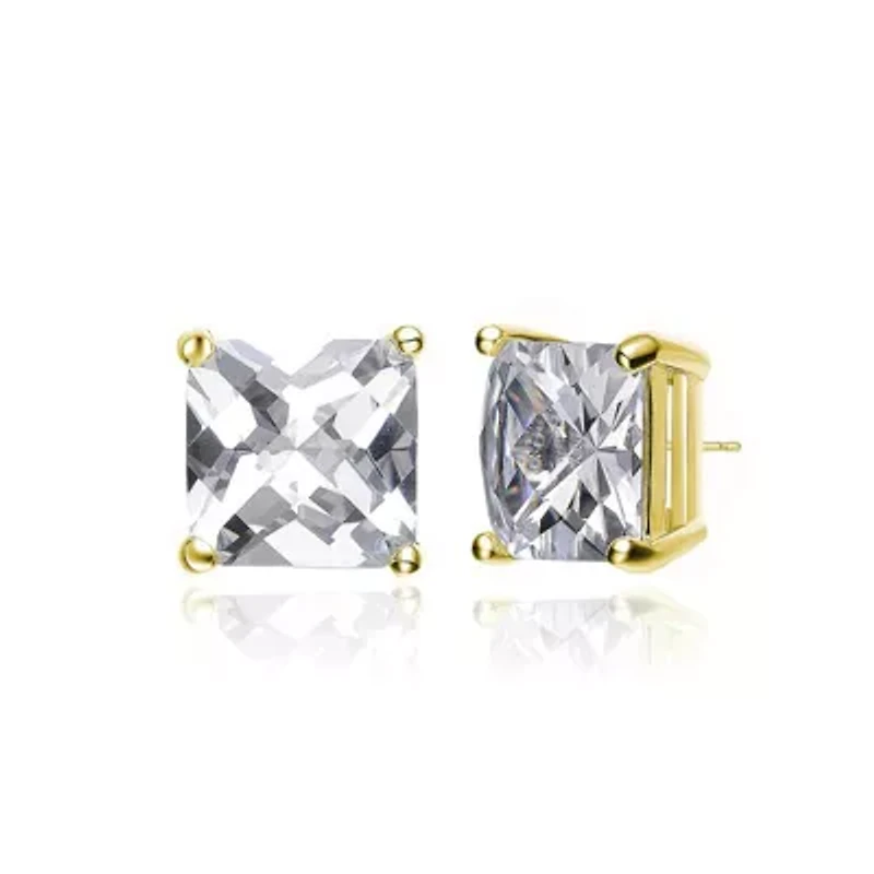 Lab Created Sterling Silver with Clear Cubic Zirconia Square Studs