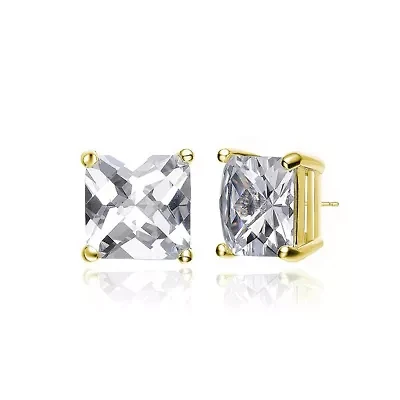 Lab Created Sterling Silver with Clear Cubic Zirconia Square Studs