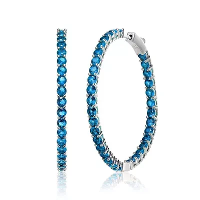 Lab Created White Gold Plated with Colored Cubic Zirconia Hoop Earrings