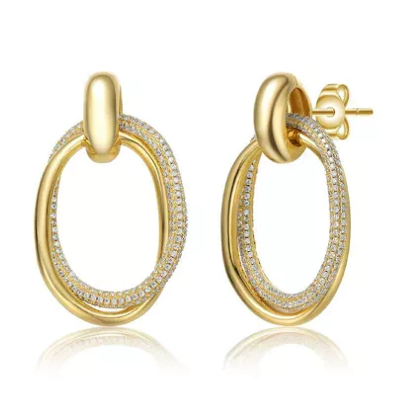 Lab Created Sterling Silver with Clear Cubic Zirconia Hoop Drop Earrings