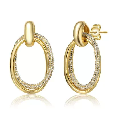 Lab Created Sterling Silver with Clear Cubic Zirconia Hoop Drop Earrings
