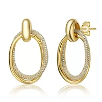 Lab Created Sterling Silver with Clear Cubic Zirconia Hoop Drop Earrings