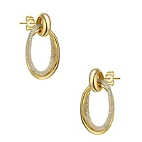 Lab Created Sterling Silver with Clear Cubic Zirconia Hoop Drop Earrings