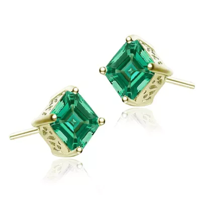 Lab Created Sterling Silver with Colored Cubic Zirconia Square Stud Earrings