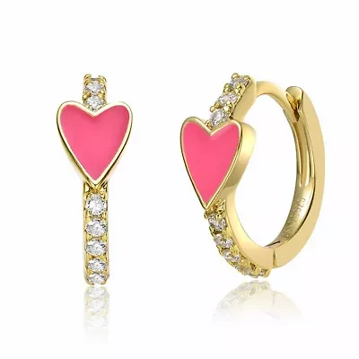 Lab Created 14K Gold Plated with Clear Cubic Zirconia & Colored Enamel Slim Hoop Earrings for Kids