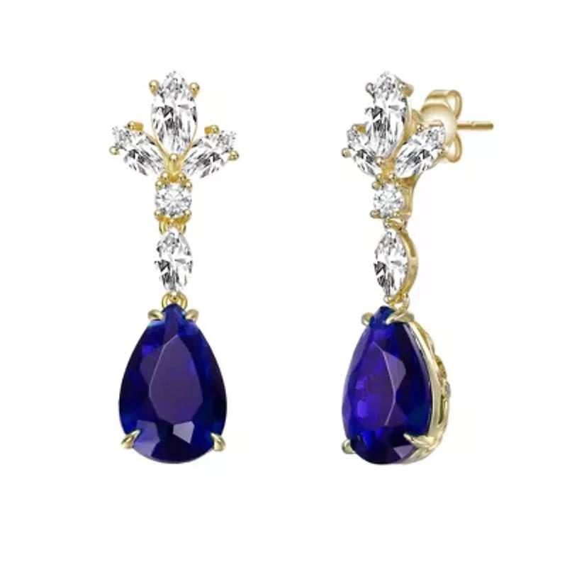 Lab Created Sterling Silver 14K Gold Plated with Colored Cubic Zirconia Cluster Dangle Earrings