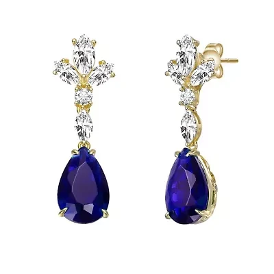Lab Created Sterling Silver 14K Gold Plated with Colored Cubic Zirconia Cluster Dangle Earrings