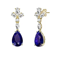 Lab Created Sterling Silver 14K Gold Plated with Colored Cubic Zirconia Cluster Dangle Earrings