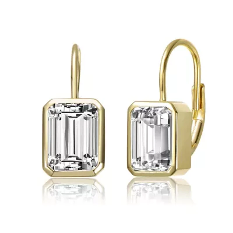 Lab Created Sterling Silver with Clear Cubic Zirconia Drop Lever Back Earrings