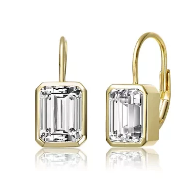 Lab Created Sterling Silver with Clear Cubic Zirconia Drop Lever Back Earrings