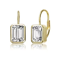 Lab Created Sterling Silver with Clear Cubic Zirconia Drop Lever Back Earrings