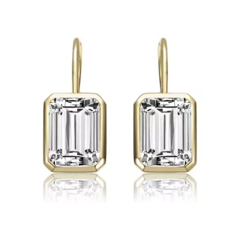 Lab Created Sterling Silver with Clear Cubic Zirconia Drop Lever Back Earrings