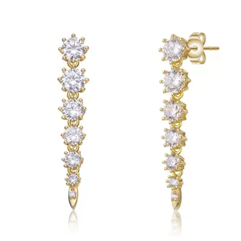 Lab Created Sterling Silver with Clear Cubic Zirconia Linear Fringe Icicle Earrings