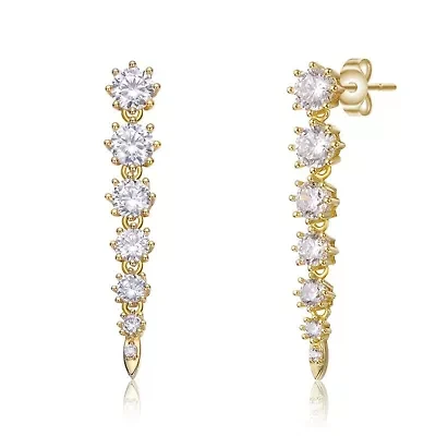 Lab Created Sterling Silver with Clear Cubic Zirconia Linear Fringe Icicle Earrings