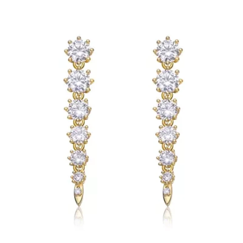 Lab Created Sterling Silver with Clear Cubic Zirconia Linear Fringe Icicle Earrings
