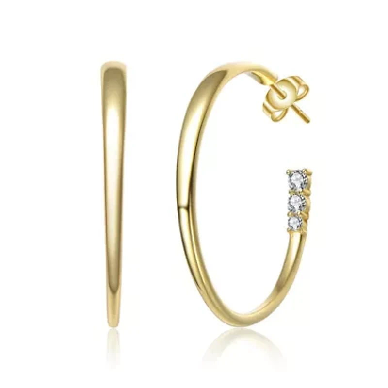 Lab Created Sterling Silver White Gold Plated with Colored Cubic Zirconia 3-Stone C-Hoop Earrings
