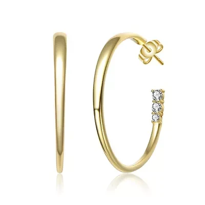 Lab Created Sterling Silver White Gold Plated with Colored Cubic Zirconia 3-Stone C-Hoop Earrings