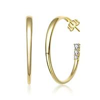 Lab Created Sterling Silver White Gold Plated with Colored Cubic Zirconia 3-Stone C-Hoop Earrings