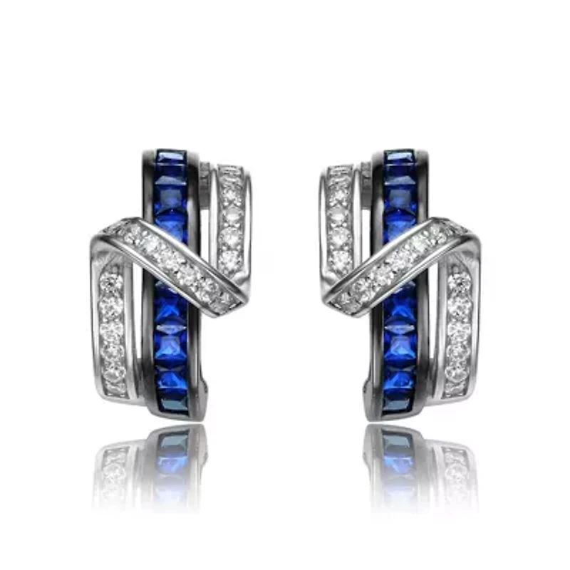 Lab Created Sterling Silver with Colored Cubic Zirconia Cross Path Stud Earrings