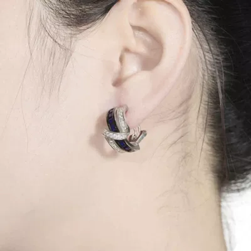 Lab Created Sterling Silver with Colored Cubic Zirconia Cross Path Stud Earrings
