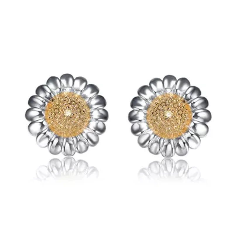 Lab Created Sterling Silver with Clear Cubic Zirconia Sunflower Earrings