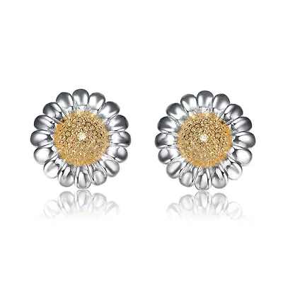 Lab Created Sterling Silver with Clear Cubic Zirconia Sunflower Earrings