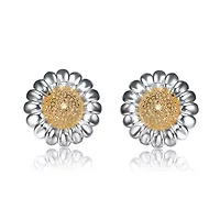 Lab Created Sterling Silver with Clear Cubic Zirconia Sunflower Earrings