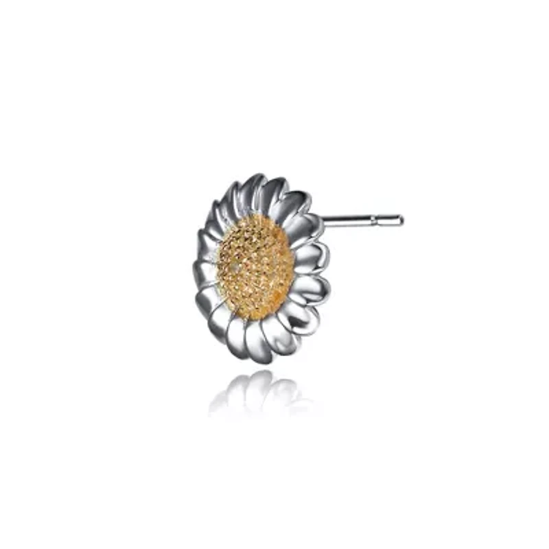 Lab Created Sterling Silver with Clear Cubic Zirconia Sunflower Earrings