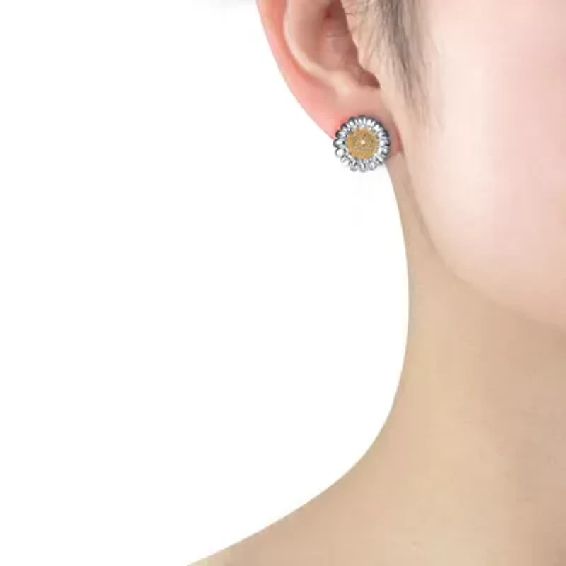 Lab Created Sterling Silver with Clear Cubic Zirconia Sunflower Earrings