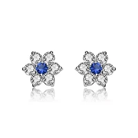Lab Created Sterling Silver White Gold Plated with Colored Round Cubic Zirconias Flower Shape Earrings