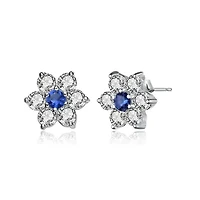 Lab Created Sterling Silver White Gold Plated with Colored Round Cubic Zirconias Flower Shape Earrings