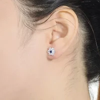 Lab Created Sterling Silver White Gold Plated with Colored Round Cubic Zirconias Flower Shape Earrings