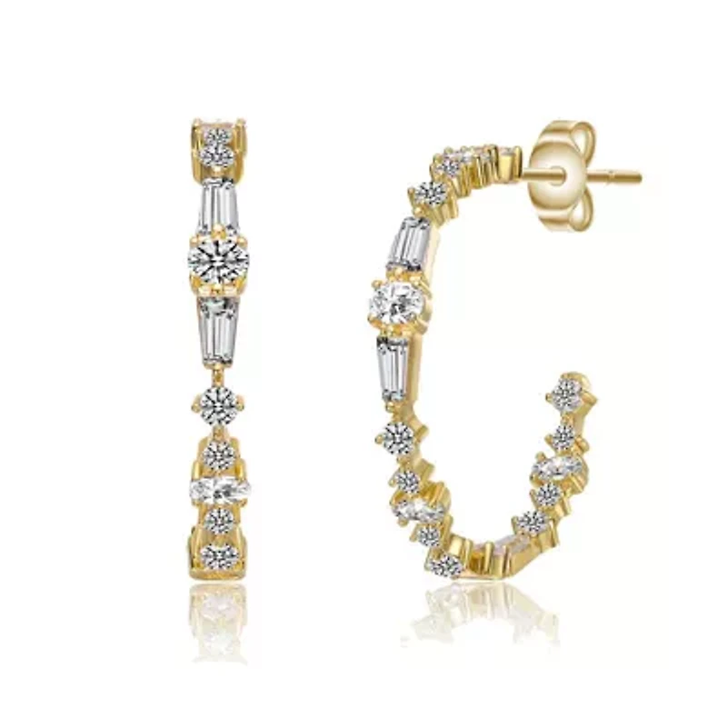 Lab Created Sterling Silver with Clear Cubic Zirconia C-Hoop Earrings