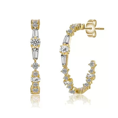 Lab Created Sterling Silver with Clear Cubic Zirconia C-Hoop Earrings