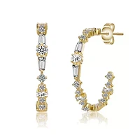 Lab Created Sterling Silver with Clear Cubic Zirconia C-Hoop Earrings