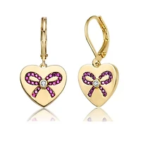 Lab Created Sterling Silver with Pink Bow Heart Cubic Zirconia Leverback Earrings