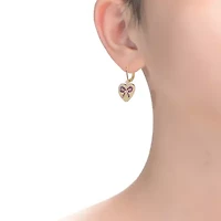 Lab Created Sterling Silver with Pink Bow Heart Cubic Zirconia Leverback Earrings