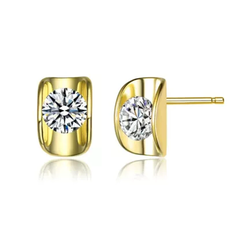 Lab Created Sterling Silver with Clear Cubic Zirconia Shield Stud Earrings