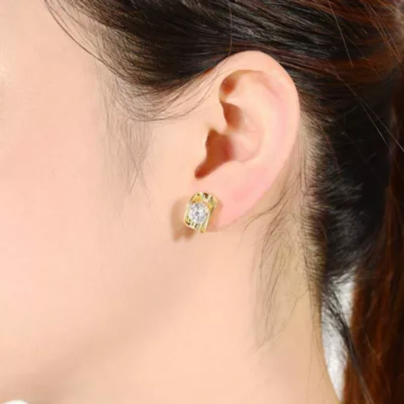 Lab Created Sterling Silver with Clear Cubic Zirconia Shield Stud Earrings